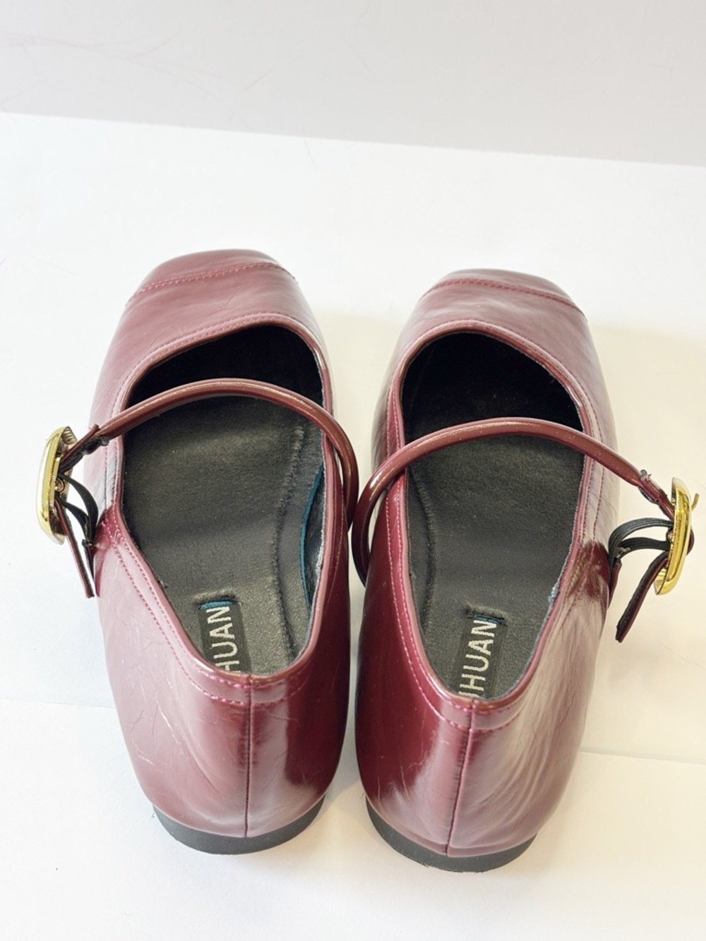 Chuhuan Mary Jane Flats Burgundy Square Toe Strap Buckle Size 37 - Picture 13 of 13